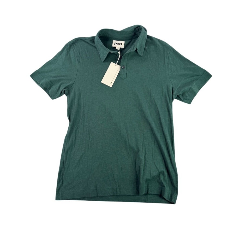 Pact Polo Shirt Men Medium Green Organic Cotton Short Sleeve Slub Knit 10553